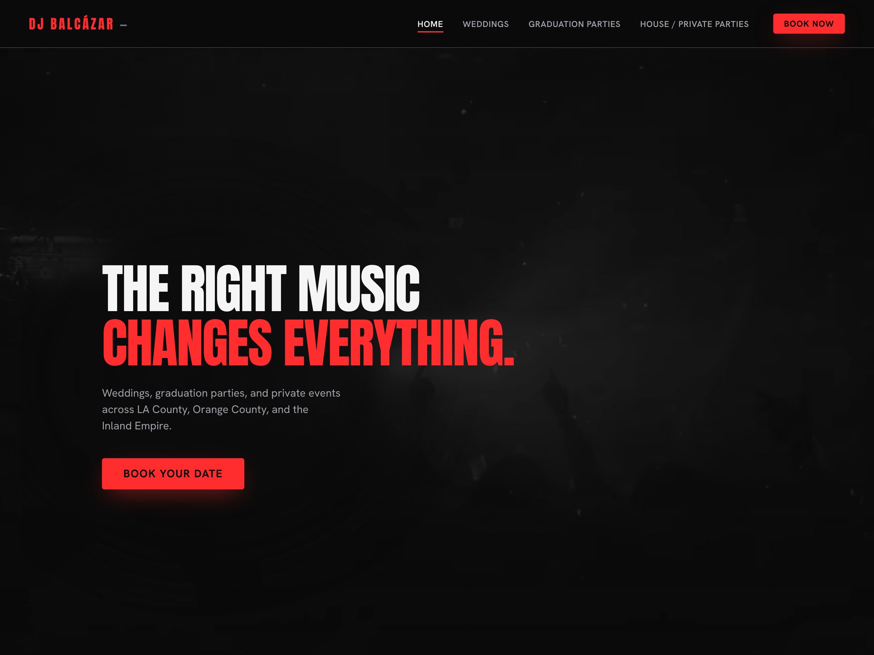 DJ Balcázar brand and booking site homepage