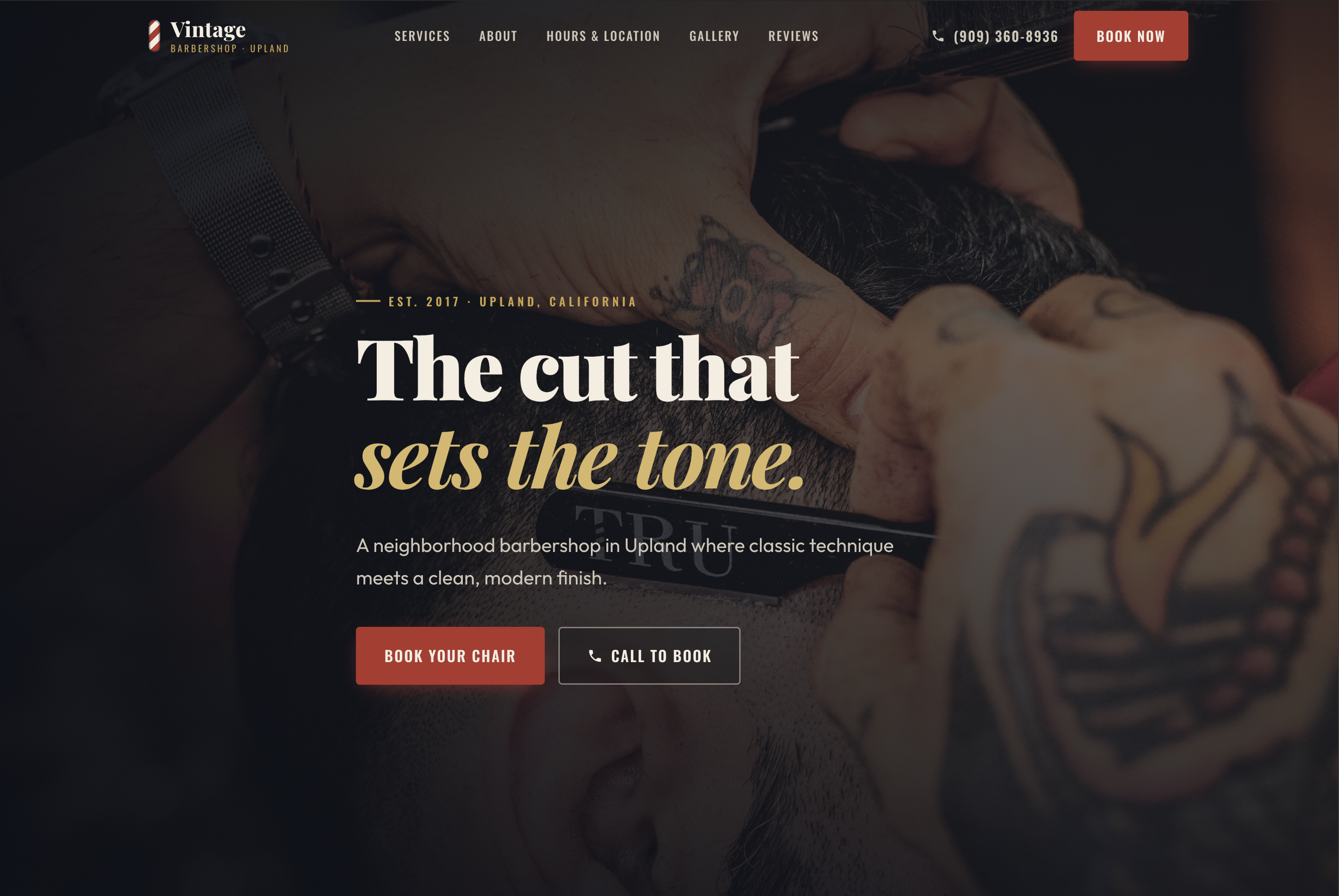 Vintage Barbershop marketing site homepage